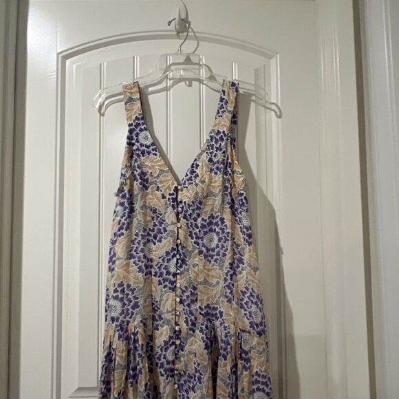 H&M Button Front Floral Pleated Ruffle Multicolor Sleeveless Maxi Dress Size 8 - Picture 6 of 11
